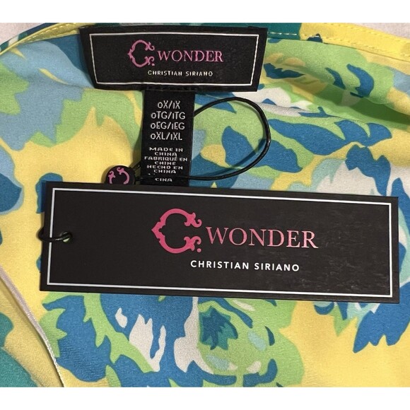 C Wonder Short Sleeve Topper Size 0X Green Yellow Floral Open Front - Picture 4 of 4
